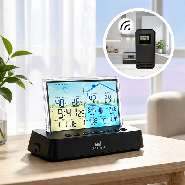 Smart Wireless Electric Weather Station with LCD Color Screen Clock Multi-Function Display USB Powered for Living Room