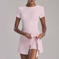 Robe Courte Femme 2-en-1 à Manches Courtes et Col Rond, Jupe-short Cache-cuisse Irrégulière à Nœud, Décontractée pour le Tennis et l'Entraînement