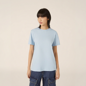 Camiseta de manga corta con cuello redondo para hombre, azul claro, de corte regular, informal, de algodón liso, jersey de gramaje pesado, color sólido, con hombros caídos - Product Image 1
