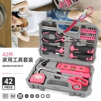 Ensemble d'outils ménagers multifonctionnels de 42 pièces, kit d'outils à main, clés, tournevis, boîte à outils en acier et plastique pour la construction