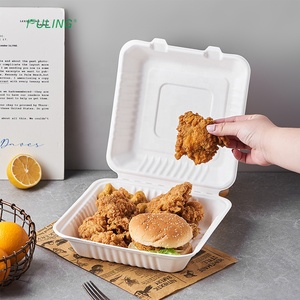 Conteneur alimentaire en bagasse de canne à sucre FULING, compostable, écologique, <span class=keywords><strong>jetable</strong></span>, biodégradable, 9x9 pouces - Product Image 2