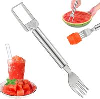 2-in-1 Handmatige RVS Watermeloen Snijder Vork Multifunctionele Fruit Snijder Kubus Snijder Draagbaar Keuken Gereedschap voor Feestjes