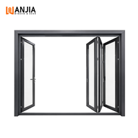 Porte patio pliante en verre trempé à rupture de pont thermique pour maison résidentielle, portes pliantes intérieures en aluminium