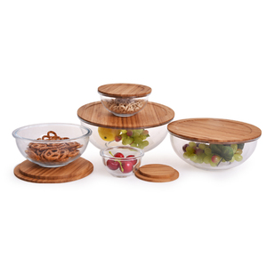 Nueva llegada de 5 piezas de vidrio tazón de ensalada de fruta bowl set cuencos con la tapa de Bambú - Product Image 2
