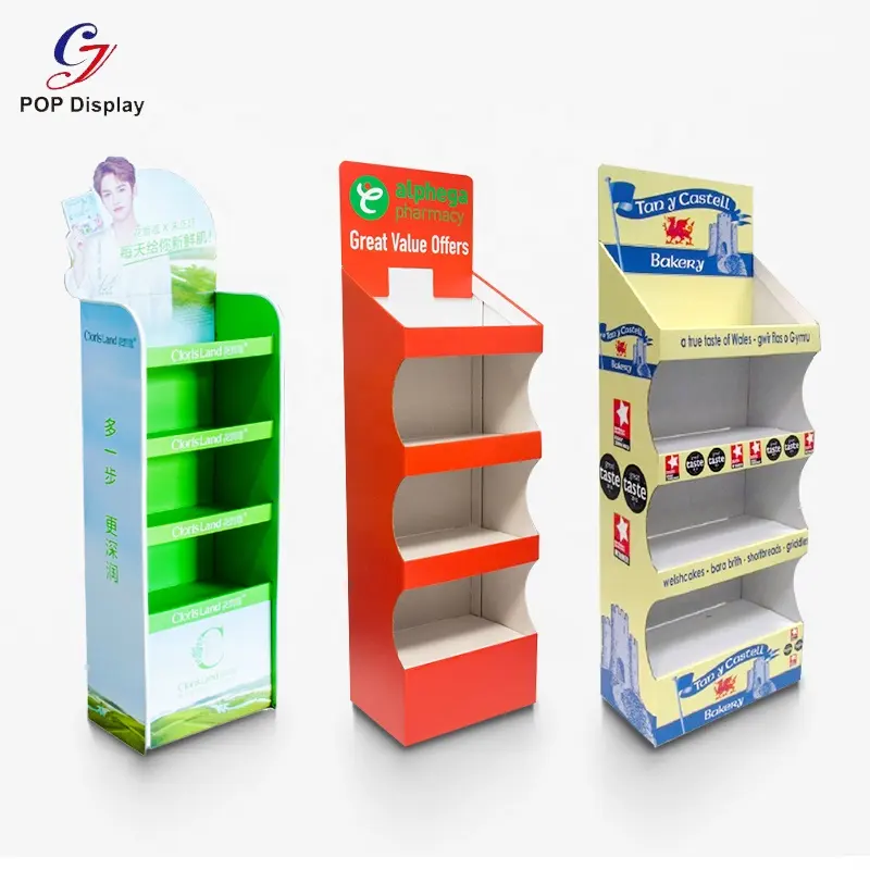 Custom Logo Retail Cardboard Display Stand Paper Floor Display Promotion Rack Tower Shelves Supermarket Store Cosmetic Candy Toy