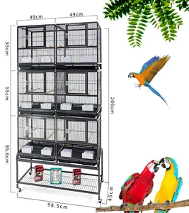 YOELLEN Großhandel kein MOQ 3 Schicht schwarz Edelstahl Metall Eisen Kanarienvogel Wellens ittich Papagei Haustier Zucht Vogelkäfig mit Rädern