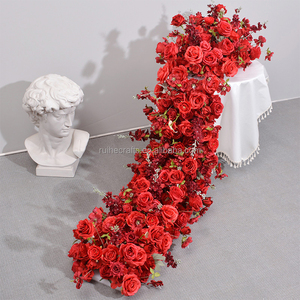 Yiwu Ruihe, шелковые искусственные цветы, ряд, белый, розовый, красный, Роза, Цветочный проход, Свадебный бегун, настольный цветочный ряд, украшение для свадьбы - Product Image 5