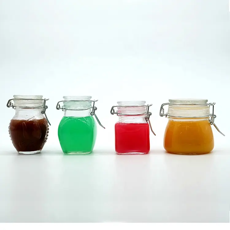 Mini 2Oz 3Oz 70Ml 100Ml Leuke Clip Top Glazen Potten Behouden Jam Kruidkruik Met Glas deksels Geen-Lekkende Op Verkoop