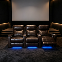 Sofá Reclinable Eléctrico de Cuero Genuino con Luz Ambiental LED, Mesa Auxiliar Extensible, Asientos para Cine en Casa para Sótano