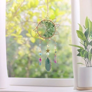 Attrape-soleil en Aventurine Verte Naturelle, Prisme de Cristal en Tranche d'Agate, Ornement Suspendu pour Décoration Murale et de Fenêtre, <span class=keywords><strong>Pierre</strong></span> de Guérison, Cadeau - Product Image 2