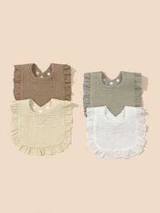 Neu eingetroffen: INS-Style <span class=keywords><strong>Baby</strong></span>-Spucktuch, Kinder-Baumwollkrepp bedrucktes doppelseitiges Handtuch-Stirnband-Set & wasserdichtes Lätzchen - Product Image 4