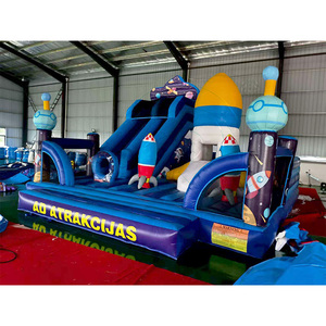 <span class=keywords><strong>Parc</strong></span> gonflable Cosmic Expedition avec deux structures de fusées et toboggan sur le thème des étoiles pour les centres de divertissement intérieurs - Product Image 5