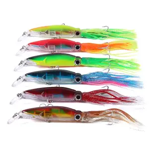 Hengjia High Quality Lifelike Octopus Squid Jig Fishing Lure 14センチメートル/40グラム6 Colors Available Fishing BaitとTreble Hook