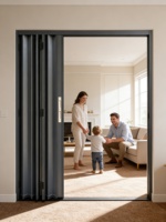 Porte pliante en aluminium à rupture de pont thermique, ignifuge, isolante thermiquement, coupe-vent, cloison coulissante/pliante invisible pour salle de bain et chambre
