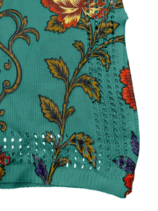 Vestido de punto floral verde esmeralda para mujer, vestido midi de verano con cuello en V y manga corta, malla pointelle, 100% poliéster, estampado, ropa de resort - Product Image 6