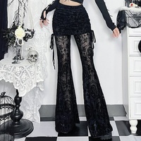 CF24374 Pantalon Culotte Gothique Sexy Taille Haute Style Sombre avec Flocage Croisé Automne 2025 – Tendance Hot Girl Polyvalent en Polyester