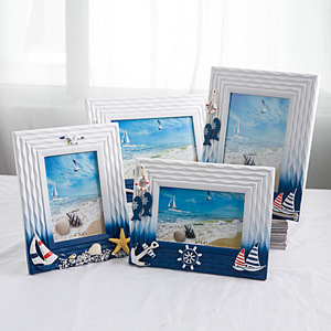 Ocean-Themed Photo <b>Frames</b> <b>6x4</b> And 7x5 Inch Marine Style Handmade Wooden Tabletop Rectangle <b>Frames</b> With Seashell Design - Product Image 1