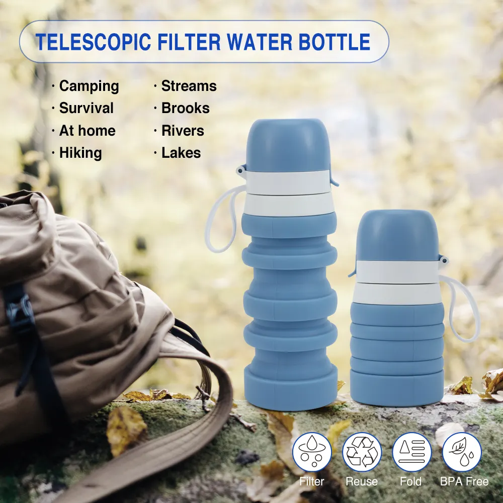 Großhandels preis für Outdoor Survival Squeeze Wasserfilter flasche mit Aktivkohle filter element