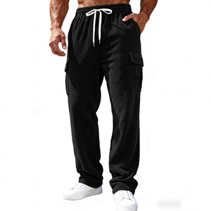 Pantalones Cargo de Pana para Hombre, Transpirables, con Cordón, Bolsillos, Diseño Liso, Pantalones Largos, Ropa Casual para Exteriores - Product Image 4