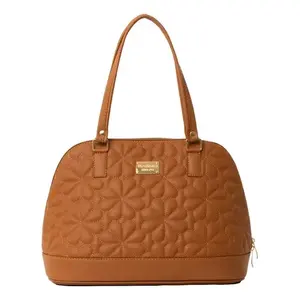 Bolso de Mano para Mujer Fana Aubrey M3755 Color Camel con Patrón Geométrico, Bolso de Hombro de Lujo con Forma de Bowling para Uso Diario Informal - Product Image 4