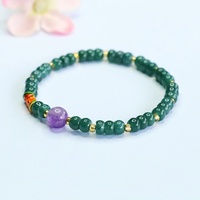 JuanYu Bracelet ethnique pour femme en jadéite naturelle de qualité A, perles bleu eau et améthyste, vente en gros en direct, style temple