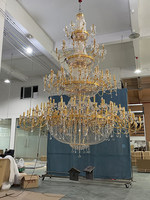 Lustre LED en fer et cristal de style européen, éclairage de salon, hall creux, éclairage luxueux pour grand escalier, maisons duplex, villas