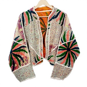 Veste Kantha en coton 100% de créateur, multicolores, style ethnique, broderie, fermeture ouverte, faite à la main, vintage. - Product Image 1