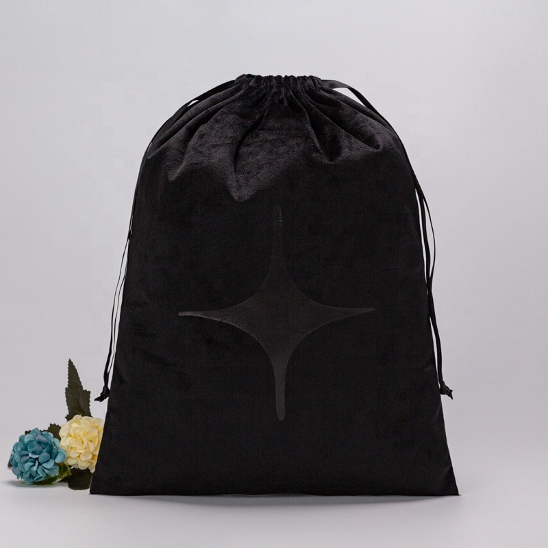 Custom Logo Packaging Velvet Pouch Drawstring Bag Luxury Black Jewelry ...