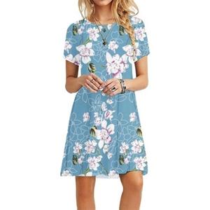 Vestido de <span class=keywords><strong>Mujer</strong></span> 2026 de Manga Corta, Color Sólido y Estampado, Cuello Redondo - Product Image 4