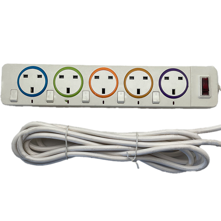 5 Outlet 3m/5m White UK Standard Individual Switch Power Strip Multi-Function 5 Ways Electric Extension Socket With Switch