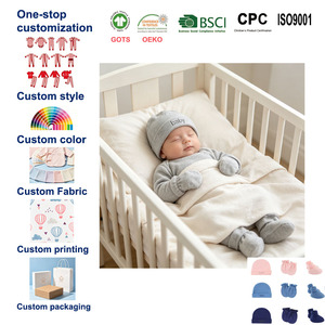 Bộ mũ và găng tay chống xước bằng <span class=keywords><strong>cotton</strong></span>, kèm bao chân cho bé sơ sinh và trẻ nhỏ, có thể tùy chỉnh - Product Image 1