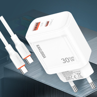 Pabrik KAKUSIGA Penjualan Terbaru KSC-2221 PD30W + QC3.0 Charger Colokan Standar EU dan Kabel Type-C ke Type-C untuk Ponsel, Komputer