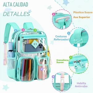 Sac à dos transparent robuste approuvé pour les stades, en PVC imperméable, sac à dos transparent pour livres avec sangle renforcée - Product Image 4