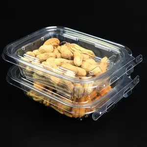 Wadah Salad hewan peliharaan, kotak sekali pakai plastik bening wadah Salad hewan peliharaan berengsel wadah aman T segar Clamshell 48Oz