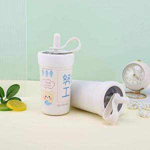 Bouteille d'eau mignonne avec paille, en acier inoxydable 316, tasse isotherme sous vide, couvercle anti-fuite - Product Image 3