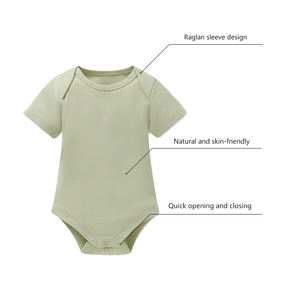 핫 세일 유기농 면 아기 짧은 장난 꾸러기 소매 스냅 버튼 무릎 어깨 편안한 아이 바디 수트 - Product Image 4