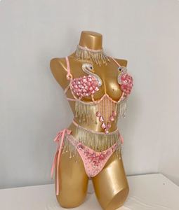 Nuovo Costume Sexy da Carnevale Samba <span class=keywords><strong>con</strong></span> <span class=keywords><strong>Reggiseno</strong></span> e Slip Fatti a Mano <span class=keywords><strong>con</strong></span> Pietre, Cigno Rosa <span class=keywords><strong>con</strong></span> Cintura per Feste EDC - Product Image 4