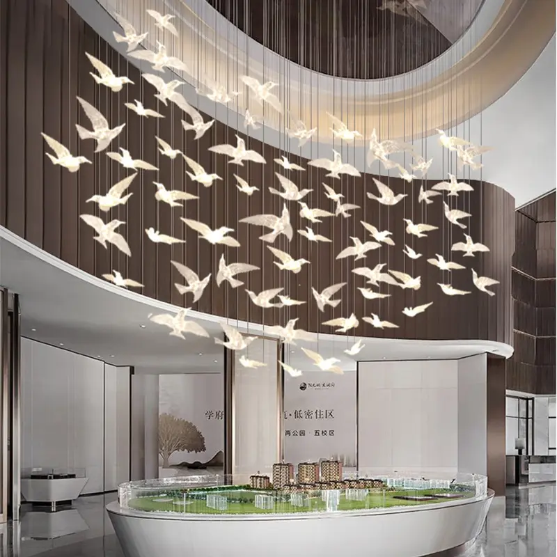 modern hotel project customized lobby luxury large scale crystal hanging light pendant lamp