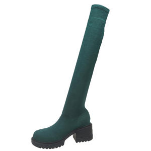 <span class=keywords><strong>Bottes</strong></span> hautes à enfiler pour femme, grande <span class=keywords><strong>taille</strong></span>, en tricot volanté extensible, tissu élastique, coupe ajustée, collection Hiver-Printemps - Product Image 5