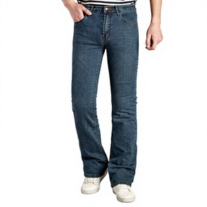 Jean en denim décontracté de haute qualité pour homme, coupe large, taille mi-haute, évasé, extensible, avec logo personnalisé - Product Image 1