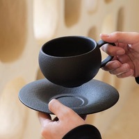 Tasse à café et soucoupe en porcelaine céramique de haute qualité, design texture rocheuse champêtre, résistante à la chaleur, durable, 280 ml, pour usage professionnel