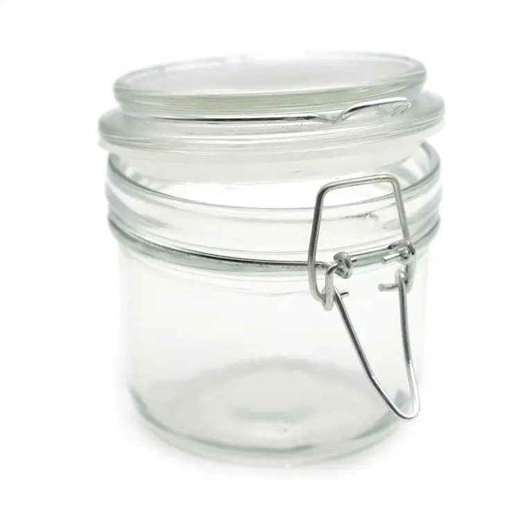 200ml Round Glass Storage Jars With Clear Bail And metal clamp Trigger Lids
