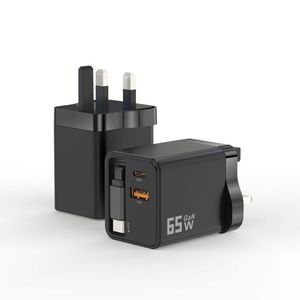 65W GaN Charger with Retractable Cable USB C US EU AU UK Plugs Wall Charger Block for All Phones - Product Image 1