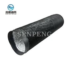 Selang saluran fleksibel aluminium PVC tahan api HVAC 4 "hitam