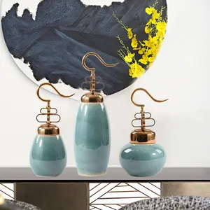 Винтажная керамическая ваза в китайском стиле для домашнего декора, Керамическая Сине-белая ваза для цветов и медная крышка