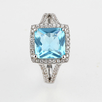 Bagues signet personnalisées pour femmes, argent sterling 925, carrées, fausses bagues en saphir bleu