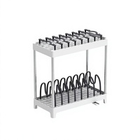 Égouttoir à vaisselle moderne et minimaliste en plastique pour la maison avec plateau amovible pour assiettes, ustensiles et couvercles de casseroles - Rangement de cuisine multifonctionnel