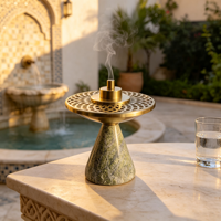 Brûleur d'encens Mubkhar Bakhoor en marbre de pierre naturelle verte pour Ramadan, Aïd, décoration arabe pour la maison, ornement de table console Majlis Oud