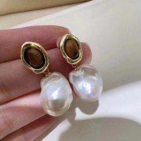Boucles d'oreilles pendantes Melard Style, exquises, rétro, luxueuses, plaquées or, argent 925, avec pierre œil de tigre, perle d'eau douce baroque Edison