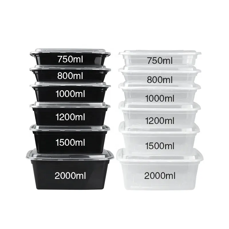 500ml 650ml 750ml 1000ml Disposable PP Clear Microwavable Disposable Plastic Lunch Box Food Containers With Lid